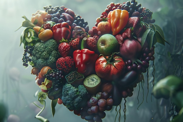 hartvormige vorm door verschillende groenten en fruit groenten