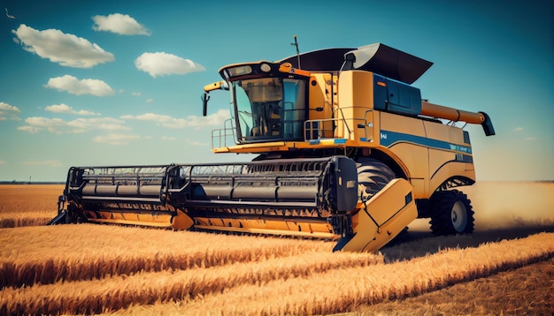 Harvesrer machine to harvest wheat field working ai generated