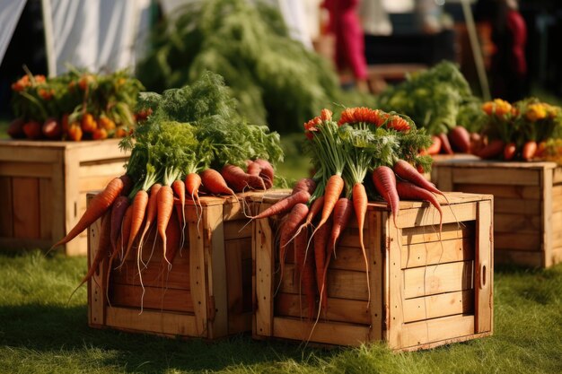 Harvest Bounties in Wooden Crates Outdoors