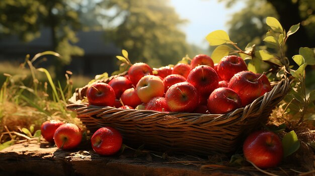 Harvest bounty basket of apples on a wooden board