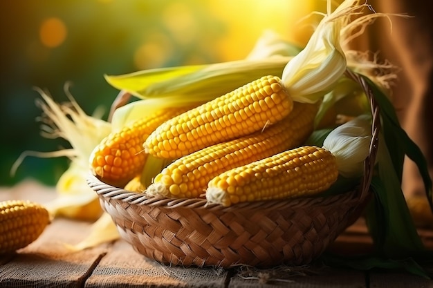 Harvest Bounty Basket of Ripe Corn