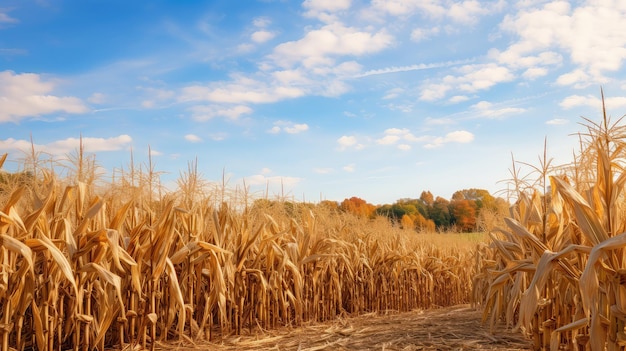 Harvest fall corn field