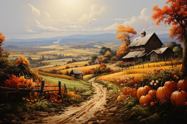 Harvest festival farm scene autumnal bounty rustic