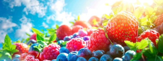 Harvest of fruits and berries in the garden selective focus