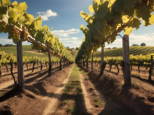 Harvest in the grape fields A vineyard bathed in the sun