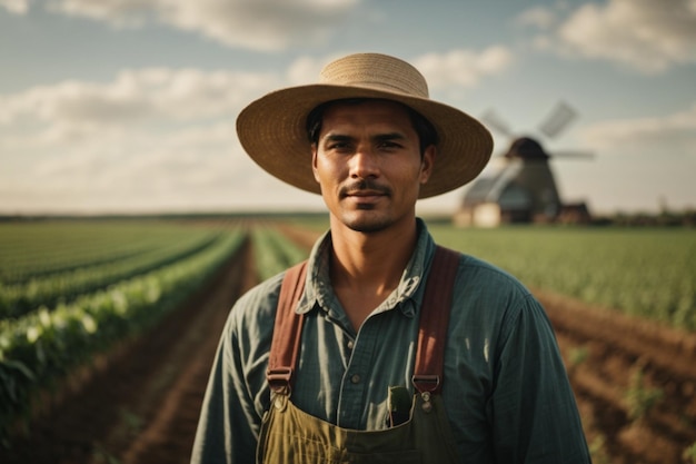 Harvest Harmony Portret van een boer in het veld tijdens het overvloedige oogstseizoen die de essentie van de landbouw omarmt Generatieve AI