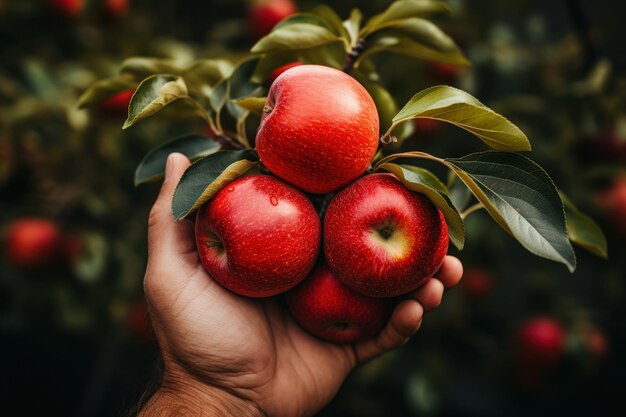 Harvest Joy Hand Holding an Apple in a Field Generative AI