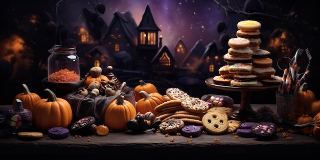 Harvest Moon Haunts Dark Wood Halloween Table