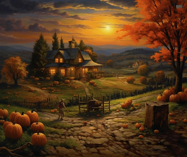 Harvest moonlit scene for your Thanksgiving celebrate