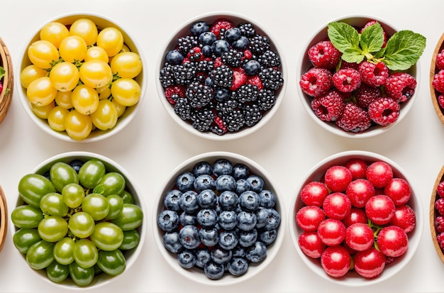 Фото Урожайная палитра ярких фруктов и овощей в сбалансированном массиве