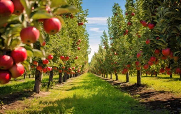 Photo harvest ready apple orchard trees