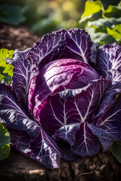 harvest of red cabbage in the garden