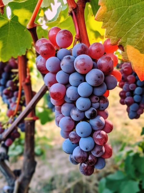 Harvest ripe red grapes on the vine