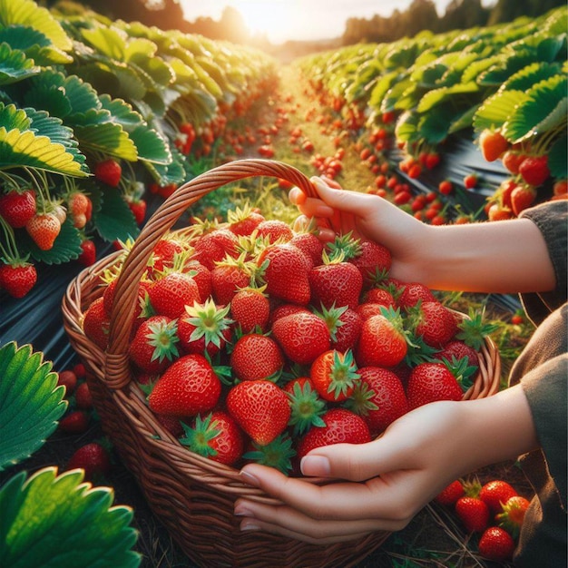 Harvest ripe strawberries Berries in a basket