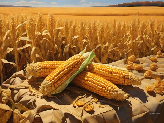 Harvest's Bounty Corn Cobs in a Golden Field