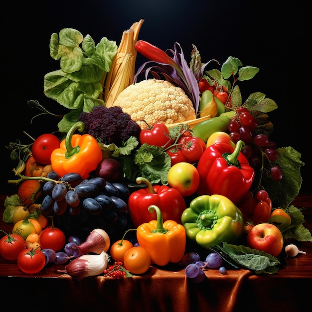 Photo a harvest's symphony a harmonious blend of colors and textures showcasing the artistry of wellharvested produce