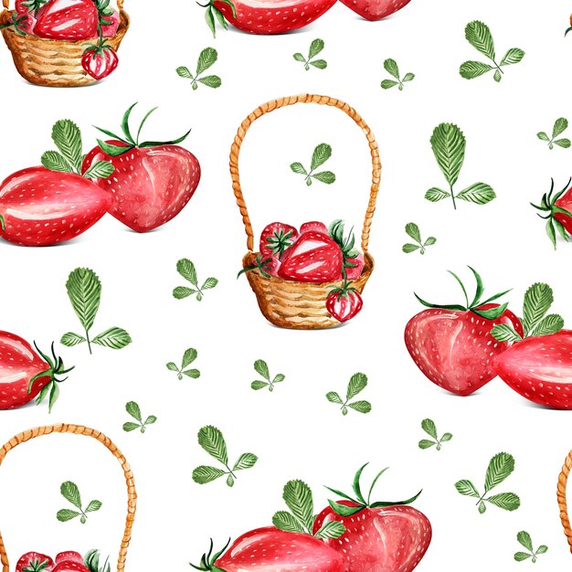 Harvest strawberry watercolor seamless pattern