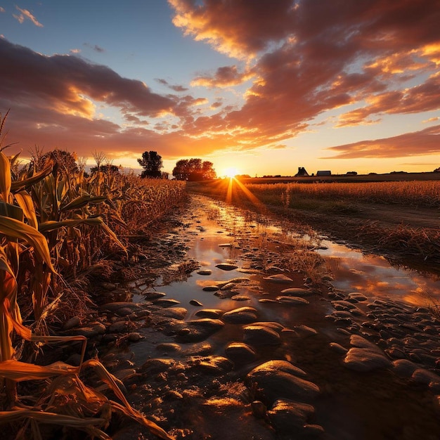 Harvest Sunset Serenade Herfstlandschap Foto