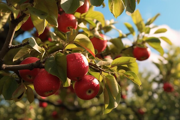 Время сбора урожая ветка яблони с созревшими яблоками в деталях