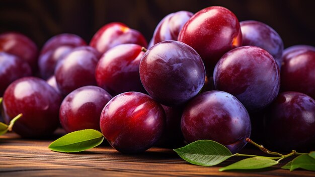 Harvested Plum Fruit Pile on Wooden Table