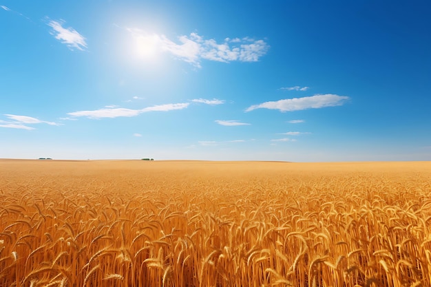 Harvested wheat field under a sunny sky