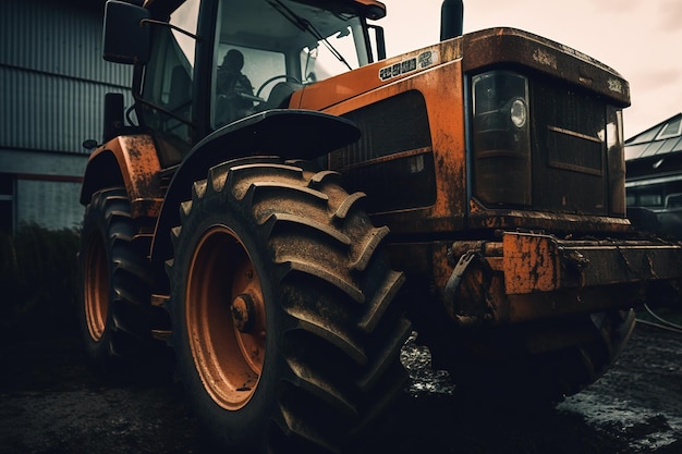 The harvester on the autumn farm