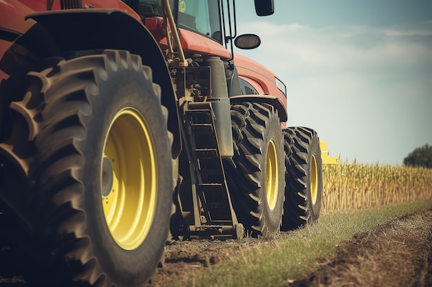 The harvester on the autumn farm