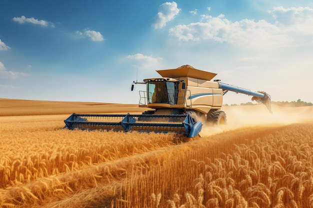 Harvester combineert het oogsten van graan op een zomerdag Generatieve AI