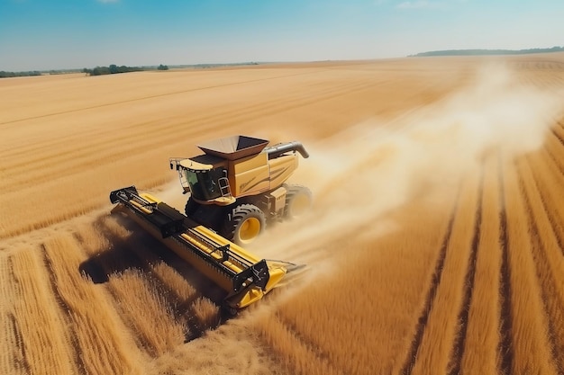 Harvester-maaidorser actief in een veld tijdens middaguren Generatieve AI