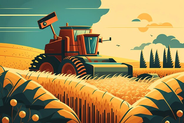 Harvester work wheat farm agriculture technology