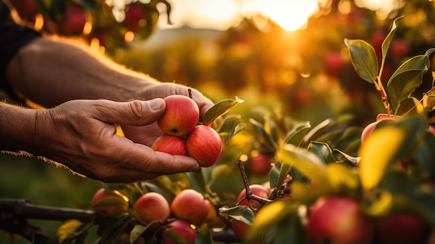 Harvesting apples in an orchard