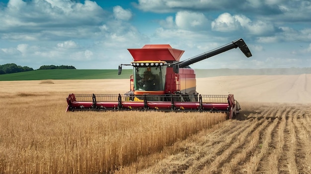 Harvesting combine in the field