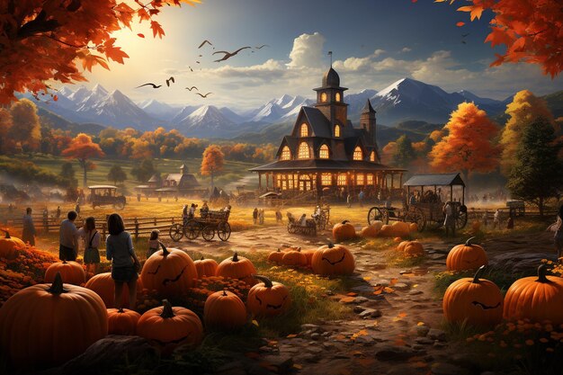 Harvesting Enchantment Pumpkin Patch Delight Created with Generative AI