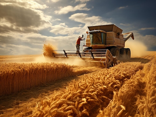 発生した畑で穀物を収穫する