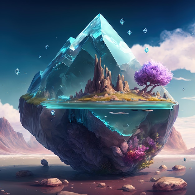 harvesting mana crystals on a floating island