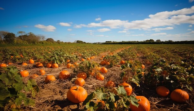 Harvesting organic pumpkin in vibrant autumn vegetable garden celebration generated by ai