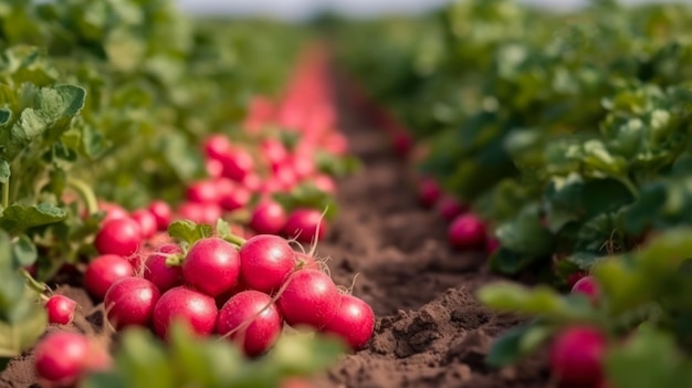 Harvesting red radishes in field generative ai