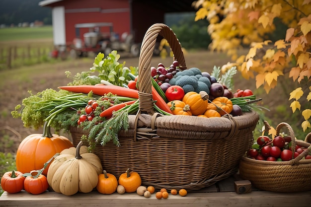 Harvesting the Season Rustic Baskets and Organic Bounty in Autumn