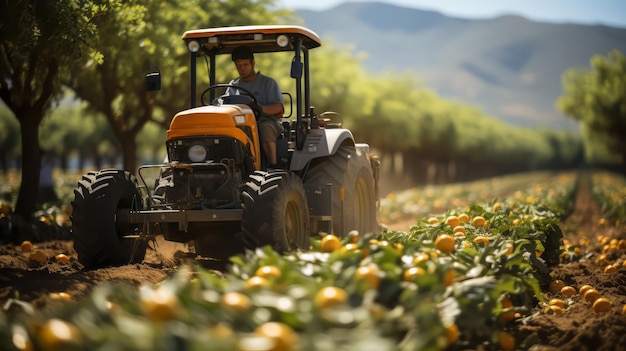 Photo harvesting tractor in agricultural filed