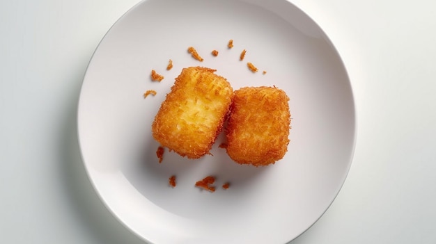 hash brown on white plate Top down view