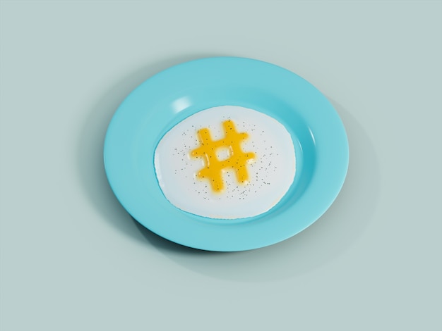 Hashtag Egg Yolk Sunny Side Up Breakfast Advertising Marketing Connection 3D Illustration Rende