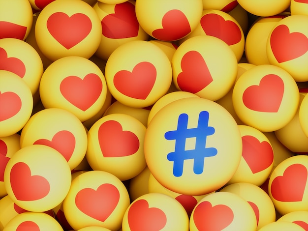 Hashtag Over Love Emoticon Balls Crypto Currency 3D Illustration Render