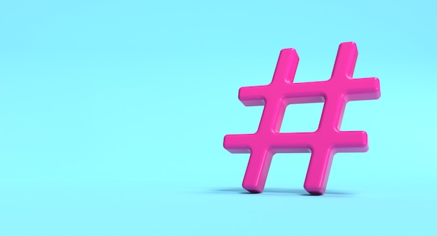 Hashtag symbol on background. Social media network concept illustration. 3D rendering.