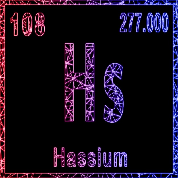 Hassium scheikundig element Teken met atoomnummer en atoomgewicht