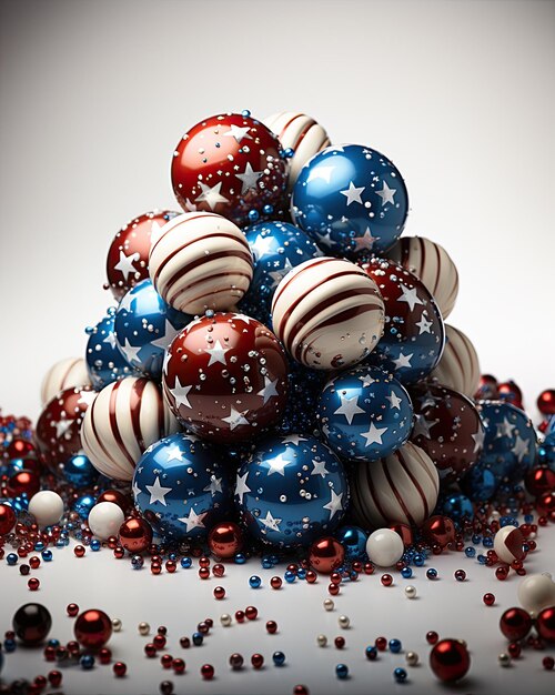 a hat of american flag with balloons floating on isolate background