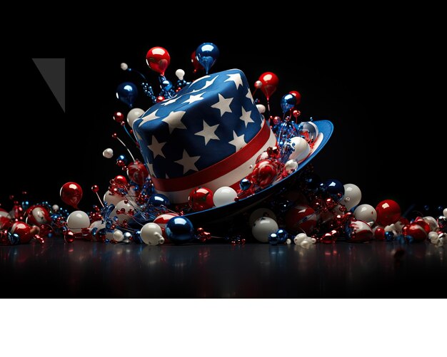 a hat of american flag with balloons floating on isolate background