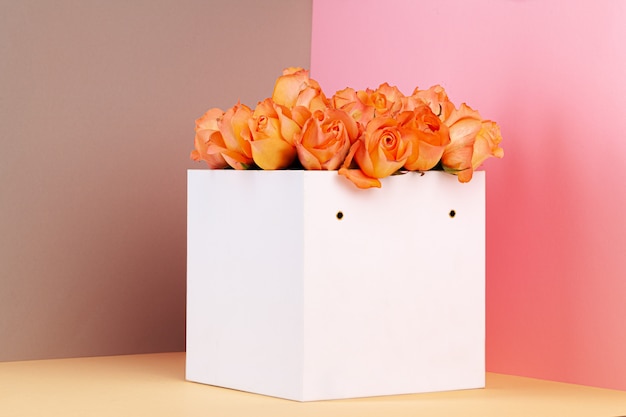 Hat box with beautiful bouquet of roses