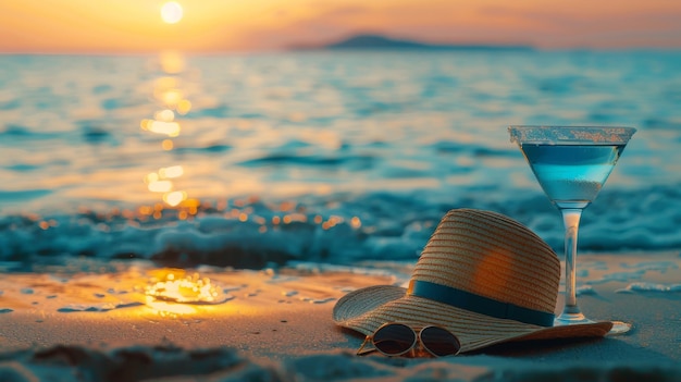 Hat and Drink on Beach