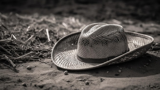 A hat on the ground is lying on the ground.