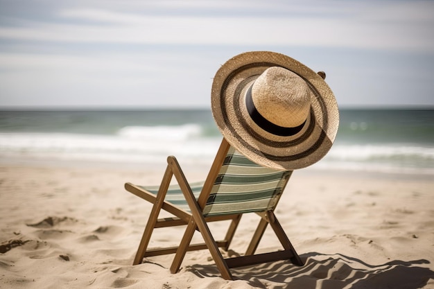 빈 해변 의자에 보관된 모자